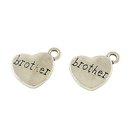 Honeyhandy Tibetan Style Heart Alloy Pendants, with Word Brother, Cadmium Free & Lead Free, Antique Silver, 18x15x3mm, Hole: 3mm