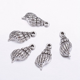 Honeyhandy Tibetan Style Alloy Whelk/Conch Shell Pendants, Cadmium Free & Lead Free, Antique Silver, 19.3x10x4mm, Hole: 2mm