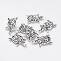 Honeyhandy Tibetan Style Alloy Tortoise Pendants, Cadmium Free & Lead Free, Antique Silver, 39x23.5x8mm, Hole: 2.5mm