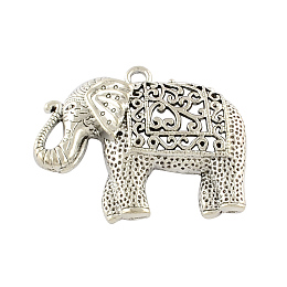 Honeyhandy Tibetan Style Alloy Elephant Big Pendants, Cadmium Free & Lead Free, Antique Silver, 59x47.5x11mm, Hole: 4mm