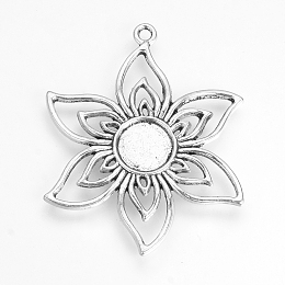 Honeyhandy Tibetan Style Alloy Pendant Cabochon Settings, Flower, Cadmium Free & Lead Free, Antique Silver, Tray: 10mm, 47.5x38x2.5mm, Hole: 2mm