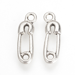 Honeyhandy Tibetan Style Alloy Pendants, Safety-pin, Cadmium Free & Lead Free, Antique Silver, 19x6x2mm, Hole: 2mm