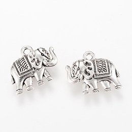 Honeyhandy Tibetan Style Alloy Pendants, Elephant, Cadmium Free & Lead Free, Antique Silver, 17x19x5mm, Hole: 2mm