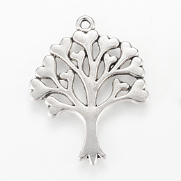 Honeyhandy Tibetan Style Alloy Pendants, Tree, Cadmium Free & Lead Free, Antique Silver, 33x25x2mm, Hole: 2mm