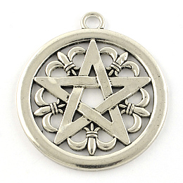 Honeyhandy Tibetan Style Alloy Pendants, Cadmium Free & Lead Free, Pentagram Star, Antique Silver, 47x41.5x2mm, Hole: 4mm