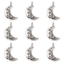 Honeyhandy Tibetan Style Alloy Pendants, Moon with Star, Cadmium Free & Lead Free, Antique Silver, 19x10.5~11x3mm, Hole: 2.8mm