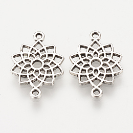 Honeyhandy Tibetan Style Alloy Links connectors, Flower, Cadmium Free & Lead Free, Chakra Sahasrara, Antique Silver, 20x14x1.5mm, Hole: 1mm