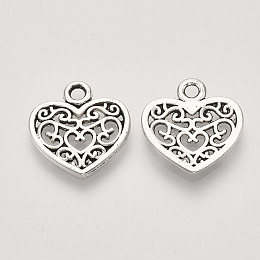 Honeyhandy Tibetan Style Alloy Charms, Heart, Cadmium Free & Lead Free, Antique Silver, 15x14.5x1.5mm, Hole: 1.8mm