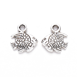 Honeyhandy Tibetan Style Alloy Charms, Fish, Cadmium Free & Lead Free, Antique Silver, 10.5x9.5x2mm, Hole: 1.4mm