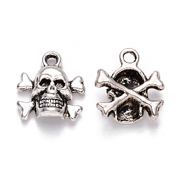 Honeyhandy Tibetan Style Alloy Charms, Skull, Cadmium Free & Lead Free, Antique Silver, 14.5x13x4.5mm, Hole: 1.6mm