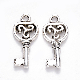 Honeyhandy Tibetan Style Alloy Pendants, Skeleton Key, Cadmium Free & Lead Free, Antique Silver, 22x9.5x2.5mm, Hole: 1.8mm