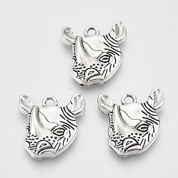 Honeyhandy Tibetan Style Alloy Pendants,  Cadmium Free & Lead Free, Rhinoceros Shape, Antique Silver, 21x20x4.5mm, Hole: 2mm