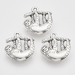 Honeyhandy Tibetan Style Alloy Pendants, Cadmium Free & Lead Free, Sloth Charms, Antique Silver, 20.5x19x4.5mm, Hole: 1.5mm