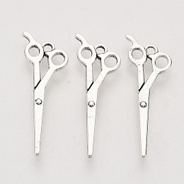 Honeyhandy Tibetan Style Alloy Pendants, Cadmium Free & Lead Free, Scissor Shape, Antique Silver, 30.5x10.5x1.5mm, Hole: 1.6mm