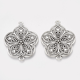 Honeyhandy Tibetan Style Alloy Links connectors, Flower, Lead Free & Cadmium Free, Antique Silver, 37x31x3mm, Hole: 2mm