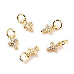 Honeyhandy Brass Micro Pave Clear Cubic Zirconia Pendants, Cadmium Free & Lead Free, Cross, Real 18K Gold Plated, 12x5x1.5mm, Hole: 3.5mm