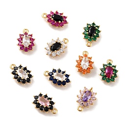 Honeyhandy Eco-Friendly Brass Micro Pave Cubic Zirconia Charms, Cadmium Free & Lead Free, Real 18K Gold Plated, Flower, Mixed Color, 11.5x7.5x4mm, Hole: 1mm