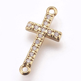 Honeyhandy Brass Micro Pave Cubic Zirconia Links, Clear, Lead Free & Cadmium Free, Sideways Cross, Golden, 18x9x2mm, Hole: 1mm