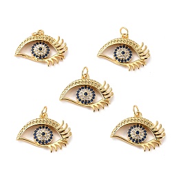 ARRICRAFT Brass Micro Pave Cubic Zirconia Pendants, Long-Lasting Plated, Cadmium Free & Lead Free, Eye, Real 18K Gold Plated, 17x22.5x3.5mm, Hole: 3.4mm