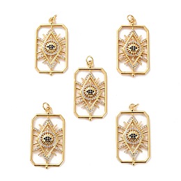 ARRICRAFT Brass Micro Pave Cubic Zirconia Pendants, Long-Lasting Plated, Cadmium Free & Lead Free, Rectangle with Eye, Real 18K Gold Plated, 36x19x4mm, Hole: 3.5mm