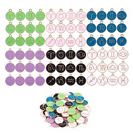 Arricraft Alloy Enamel Pendants, Flat Round with Constellation, Light Gold, Cadmium Free & Lead Free, Mixed Color, 22x18x2mm, Hole: 1.5mm, 12 Constellations, 12pcs/set, 6 colors, 1set/color, 6sets/box, 72pcs/box