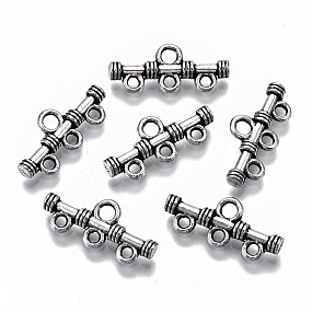 Honeyhandy Tibetan Style Alloy Chandelier Components Links, 3-Strand Reducer Connector, Bar, Cadmium Free & Lead Free, Antique Silver, 9x20x3mm, Hole: 1.6mm & 2mm