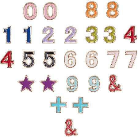 SUNNYCLUE 1 Box 13 Styles Number Spacer Beads Gold Plated 0-9 Star Plus Sign Symbol Alloy Enamel Double Sided Personalized Charms Hole Drilled Jewelry Making Supplies for Bracelets Necklaces Crafts