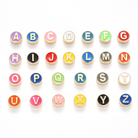 Alloy Enamel Beads, Cadmium Free & Lead Free, Alphabet, Letter A~Z, Light Gold, Mixed Color, 8x4mm, Hole: 1.5mm, 26pcs/set