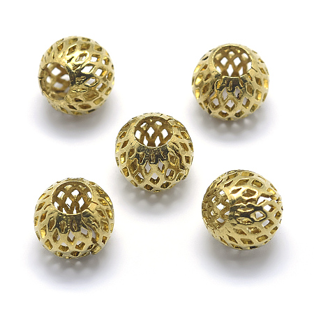 Honeyhandy Brass Filigree European Beads, Lead Free & Cadmium Free & Nickel Free, Rondelle, Raw(Unplated), 11x10mm, Hole: 5mm