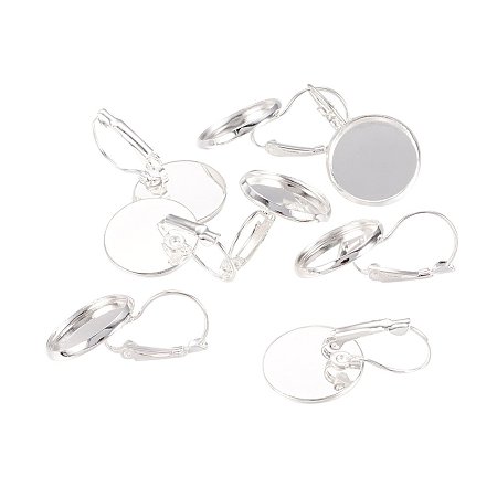 NBEADS 200 Pcs Brass Earring Components, Lead Free and Cadmium Free, Silver, 25x16mm; Tray: 14mm