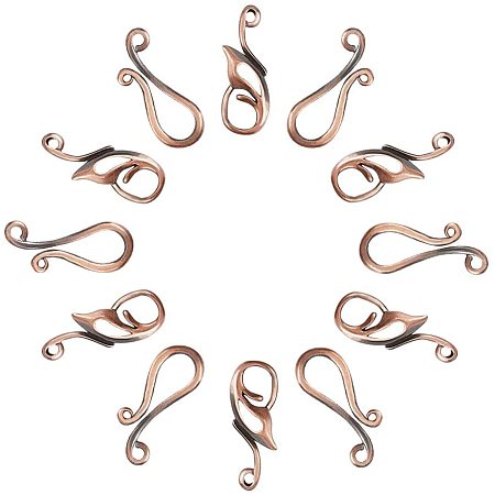 Pandahall Elite 10 Sets Brass Hook Clasps Red Copper S-Hook Clasps Rack Plating Wing Hooks for DIY Jewelry Making Cadmium Free & Lead Free