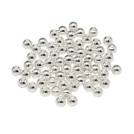 NBEADS 500 Pcs Rack Plating and Vacuum Plating Brass Round Bead Spacers, Cadmium Free & Lead Free, Silver, 3mm, Hole: 1mm