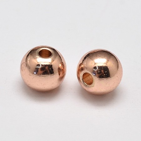 Rack Plating and Vacuum Plating Brass Round Spacer Beads, Cadmium Free & Lead Free, Rose Gold, 6mm, Hole: 1.5mm
