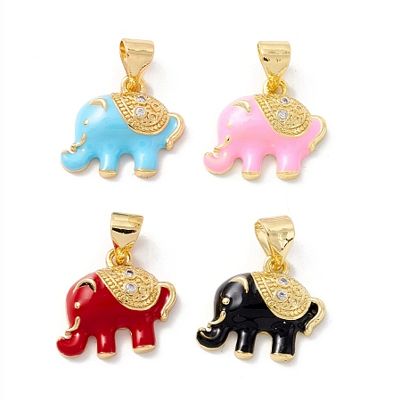 ARRICRAFT Rack Plating Brass Cubic Zirconia Charms, with Enamel, Cadmium Free & Lead Free, Real 18K Gold Plated, Elephant, Mixed Color, 13x15x4mm, Hole: 4x4mm