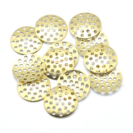 Honeyhandy Brass Finger Ring/Brooch Sieve Findings, Perforated Disc Settings, Lead Free & Cadmium Free & Nickel Free, Flat Round, Raw(Unplated), 14x2mm, Hole: 1mm