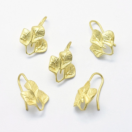 Honeyhandy Brass Earring Hooks, Ear Wire, with Vertical Loop, Lead Free & Cadmium Free & Nickel Free, Leaf, Raw(Unplated), 21x14x2.5mm, Hole: 3x7mm, Pin: 1mm