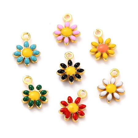 ARRICRAFT Brass Enamel Charms, Golden Plated, Cadmium Free & Lead Free, Sunflower, Mixed Color, 10x7x2mm, Hole: 1.2mm