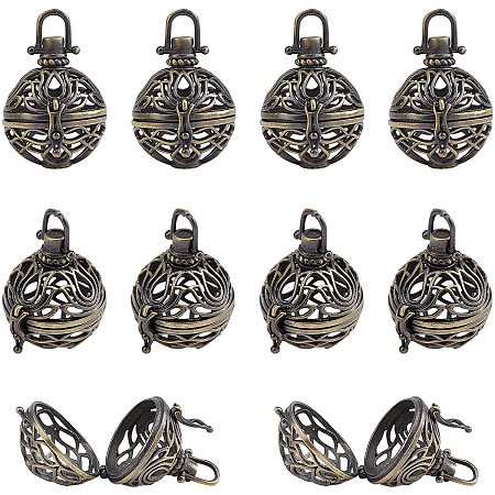 Arricraft 10pcs Cage Pendants, Brass Locket Charms, Chime Ball Pendants, Locket for Necklaces Jewelry Making Supplies-Antique Bronze