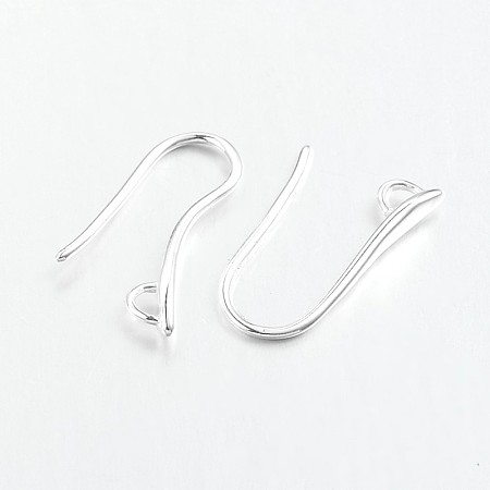 Honeyhandy Brass Earring Hooks for Earring Designs, Ear Wire, with Horizontal Loop, Lead Free & Cadmium Free, Silver Color Plated, 20.5x8.5x2.5mm, Hole: 2mm, Pin: 1mm
