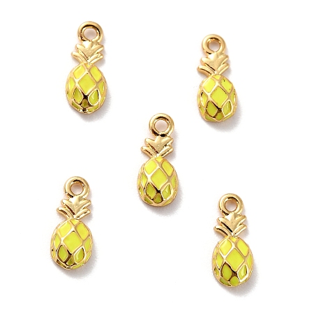 ARRICRAFT Brass Enamel Pendants, Long-Lasting Plated, Cadmium Free & Lead Free, Real 18K Gold Plated, Pineapple, Yellow, 9.5x4x2mm, Hole: 1mm