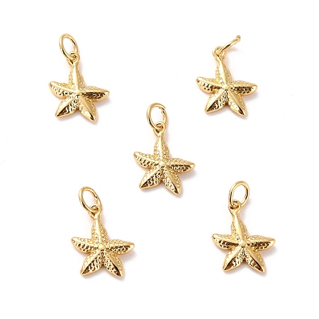 ARRICRAFT Brass Pendnats, Long-Lasting Plated, Cadmium Free & Lead Free, Starfish, Real 18K Gold Plated, 11x8.5x2mm, Hole: 2.5mm