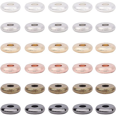 Pandahall Elite 6 Colors Flat Spacer Beads 6mm 180pcs Brass Round Beads Disc Rondelle Beads Spacers Jewelry Metal Spacers for Bracelet Necklace Earring Making, Hole: 2mm