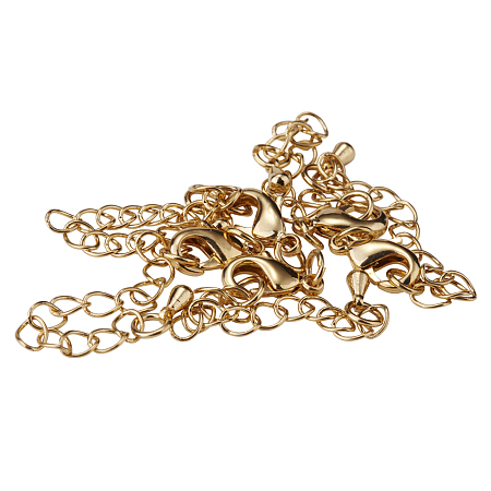 PandaHall Elite Golden Cadmium Lead Free Brass Lobster Clasps Drop Ends with Extender Chains Sets