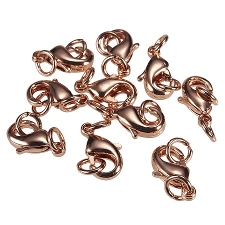 PandaHall Elite 10Pcs Rose Gold Brass Lobster Claw Clasps Lead Cadmium Free with Rings Size 10x6x3mm for Jewelry Making Findings