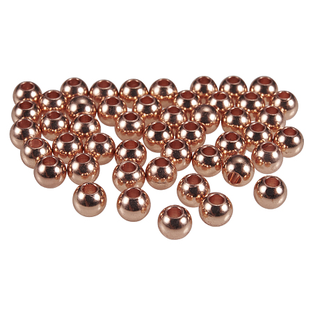 PandaHall Elite Diameter 4mm Rack Plating and Vacuum Plating Brass Round Bead Spacers Rose Gold Craft Findings Cadmium Free & Lead Free, about 50pcs/bag