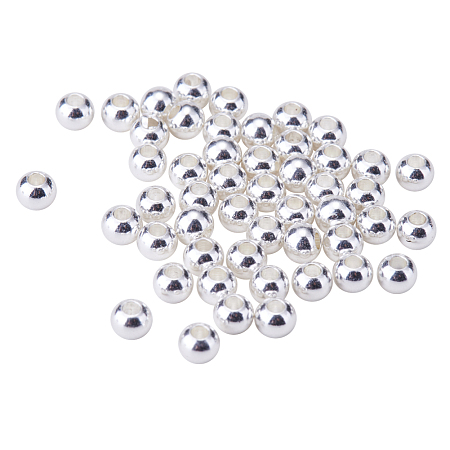 PandaHall Elite Diameter 4mm Rack Plating and Vacuum Plating Brass Round Bead Spacers Silver Craft Findings Cadmium Free & Lead Free, about 50pcs/bag