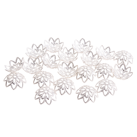 PandaHall Elite Rack Plating and Vacuum Plating Brass Multi-Petal Hollowed Bead Caps Flower Cup Shape Beads 12x3mm Silver, about 20pcs/bag