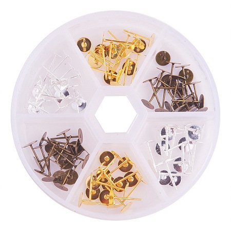 PandaHall Elite 10mm Lead and Cadmium Free Studs Earring Components with Brass Head and Stainless Steel Pin for Earring Making, about 120pcs/box