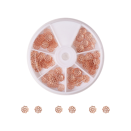 PandaHall Elite About 135Pcs Cadmium Lead Free Brass Bead Caps Sets Size 8x3mm in Rose Gold