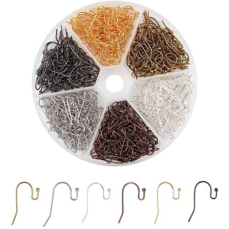 PandaHall Elite 480pcs 6 Color French Earring Hooks Ear Wire Ball Dots Dangle Earring Findings Earwires for Earring Jewelry Making